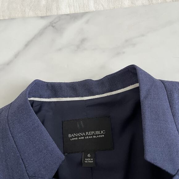 Banana Republic Long & Lean Wool Blazer Sz 6 Blue chic classic Career Gorpcore - Picture 3 of 13